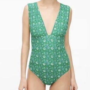 J Crew NWT Green Floral One-Piece Swimsuit